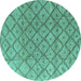 Round Machine Washable Abstract Turquoise Modern Area Rugs, wshabs4993turq