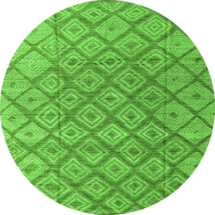 Round Machine Washable Abstract Green Modern Area Rugs, wshabs4993grn
