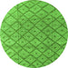 Round Machine Washable Abstract Green Modern Area Rugs, wshabs4993grn