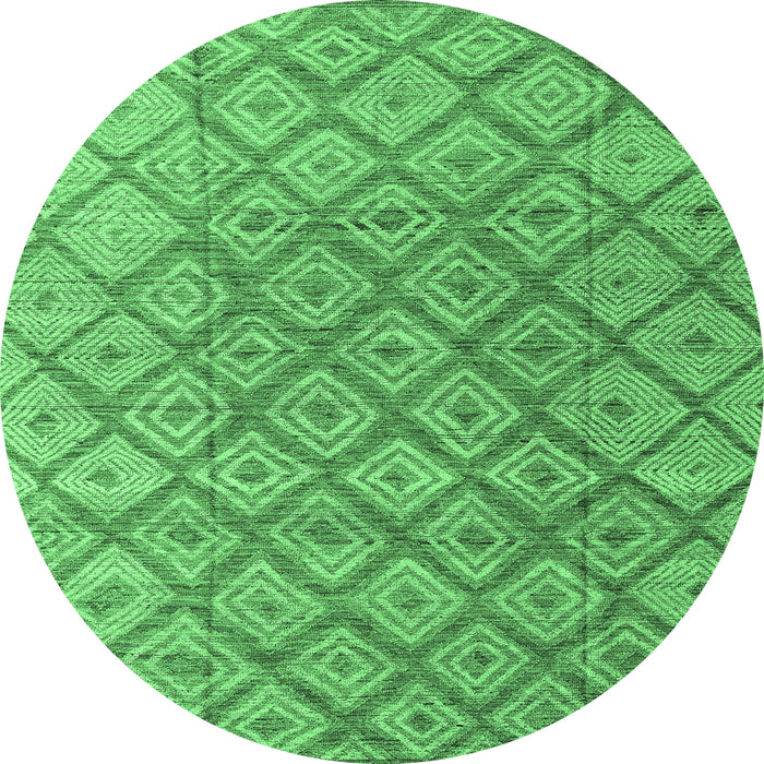 Round Machine Washable Abstract Emerald Green Modern Area Rugs, wshabs4993emgrn
