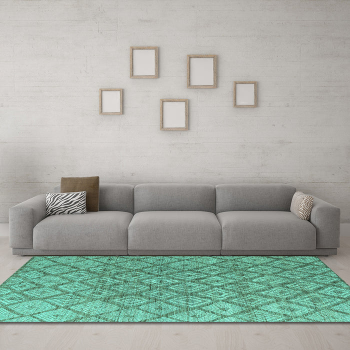 Machine Washable Abstract Turquoise Modern Area Rugs in a Living Room,, wshabs4993turq