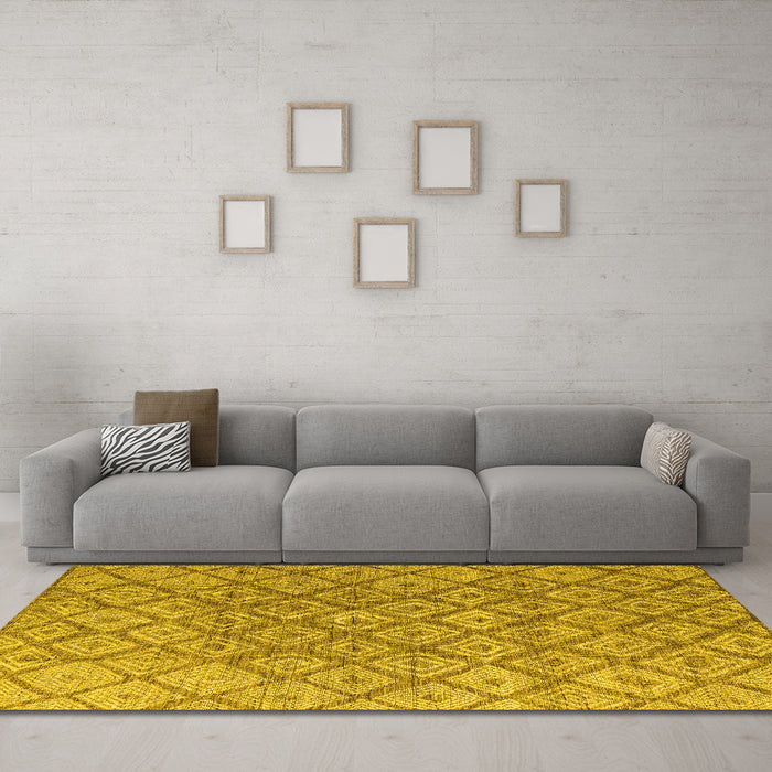 Machine Washable Abstract Yellow Modern Rug in a Living Room, wshabs4993yw