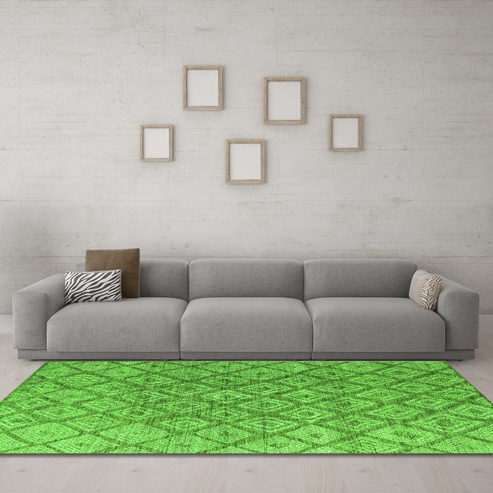 Machine Washable Abstract Green Modern Area Rugs in a Living Room,, wshabs4993grn