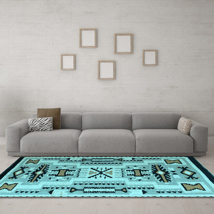 Machine Washable Abstract Light Blue Modern Rug in a Living Room, wshabs4994lblu