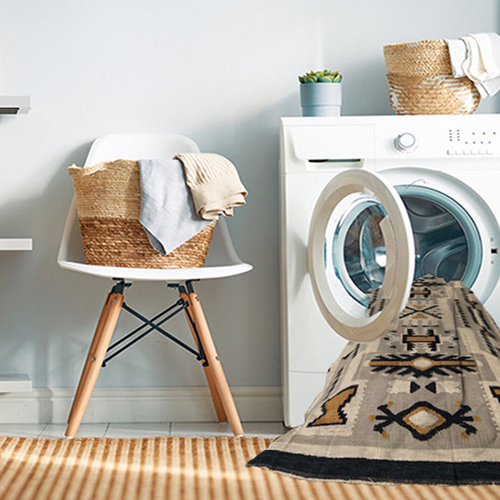 Machine Washable Abstract Coffee Brown Rug in a Washing Machine, wshabs4994