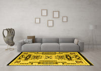 Machine Washable Abstract Yellow Modern Rug, wshabs4994yw