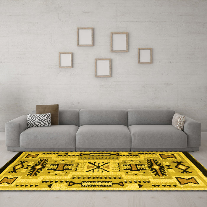 Machine Washable Abstract Yellow Modern Rug in a Living Room, wshabs4994yw