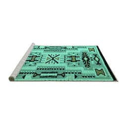 Sideview of Machine Washable Abstract Turquoise Modern Area Rugs, wshabs4994turq