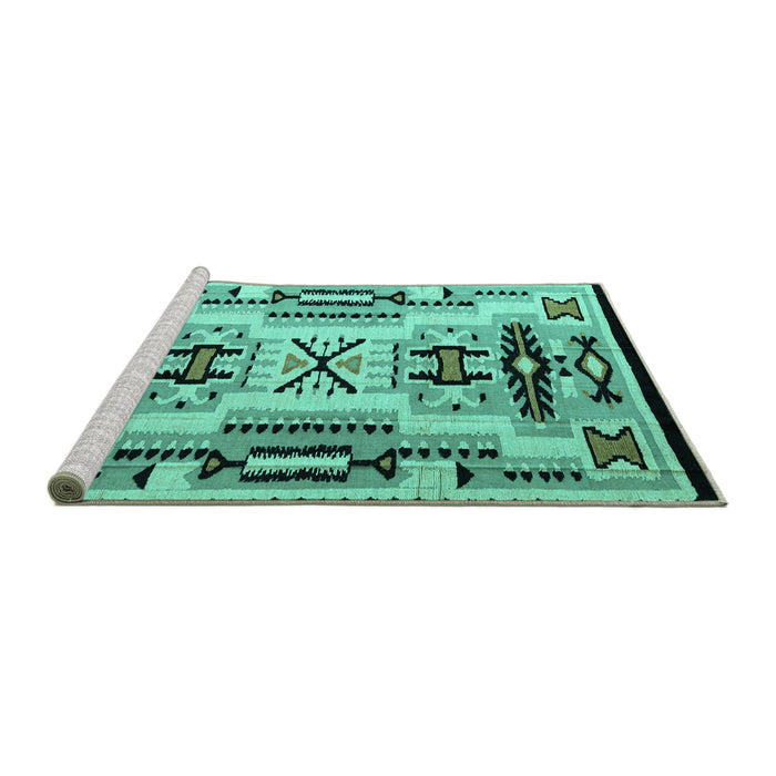 Sideview of Machine Washable Abstract Turquoise Modern Area Rugs, wshabs4994turq