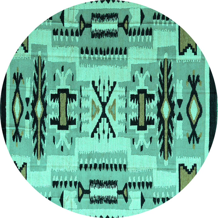 Round Machine Washable Abstract Turquoise Modern Area Rugs, wshabs4994turq