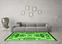 Machine Washable Abstract Green Modern Rug, wshabs4994grn