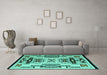 Machine Washable Abstract Turquoise Modern Area Rugs in a Living Room,, wshabs4994turq