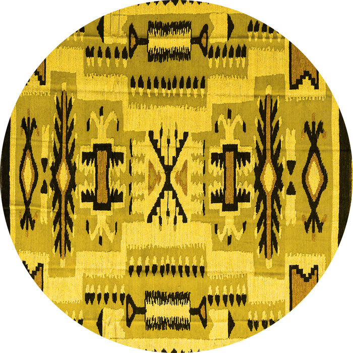 Round Abstract Yellow Modern Rug, abs4994yw