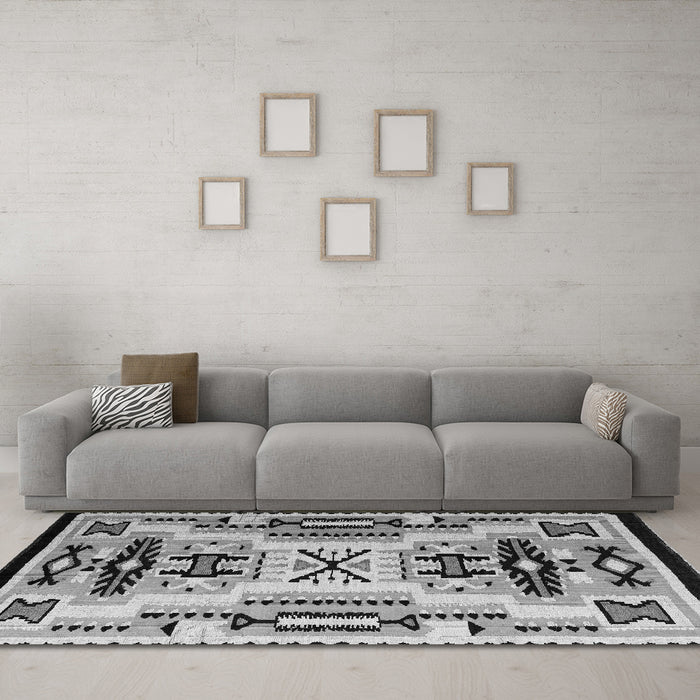Machine Washable Abstract Gray Modern Rug in a Living Room,, wshabs4994gry