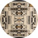 Round Abstract Coffee Brown Modern Rug, abs4994