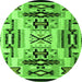 Round Machine Washable Abstract Green Modern Area Rugs, wshabs4994grn