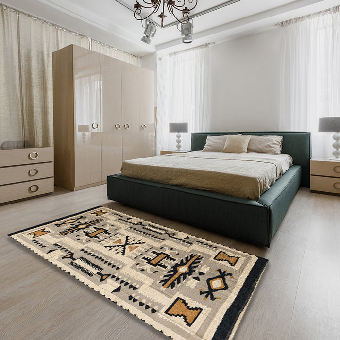 Machine Washable Abstract Coffee Brown Rug in a Bedroom, wshabs4994