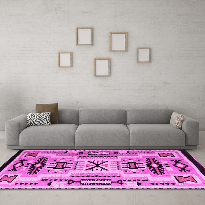 Machine Washable Abstract Pink Modern Rug in a Living Room, wshabs4994pnk