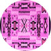 Round Machine Washable Abstract Pink Modern Rug, wshabs4994pnk