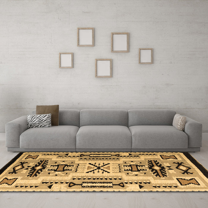 Machine Washable Abstract Brown Modern Rug in a Living Room,, wshabs4994brn