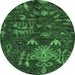 Round Machine Washable Abstract Emerald Green Modern Area Rugs, wshabs4995emgrn