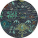 Round Abstract Light Blue Modern Rug, abs4995lblu