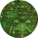 Round Machine Washable Abstract Green Modern Area Rugs, wshabs4995grn