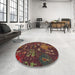 Round Machine Washable Abstract Vermilion Red Rug in a Office, wshabs4995