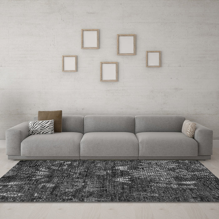 Machine Washable Abstract Gray Modern Rug in a Living Room,, wshabs4995gry