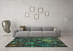 Machine Washable Abstract Turquoise Modern Area Rugs in a Living Room,, wshabs4995turq