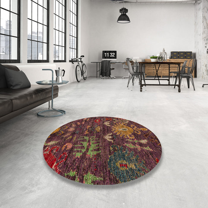 Round Abstract Red Modern Rug in a Office, abs4995