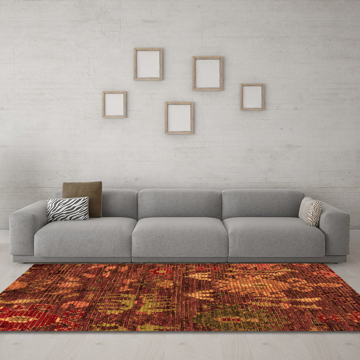 Machine Washable Abstract Orange Modern Area Rugs in a Living Room, wshabs4995org