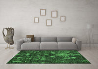 Machine Washable Abstract Emerald Green Modern Rug, wshabs4995emgrn