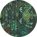 Round Machine Washable Abstract Turquoise Modern Area Rugs, wshabs4995turq