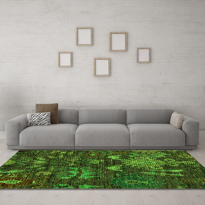 Machine Washable Abstract Green Modern Area Rugs in a Living Room,, wshabs4995grn