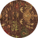 Round Machine Washable Abstract Brown Modern Rug, wshabs4995brn