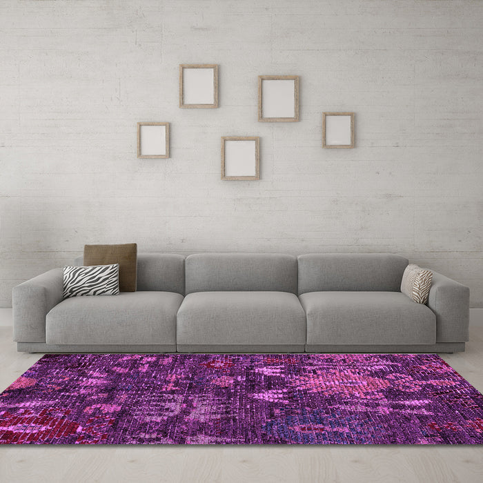 Machine Washable Abstract Purple Modern Area Rugs in a Living Room, wshabs4995pur