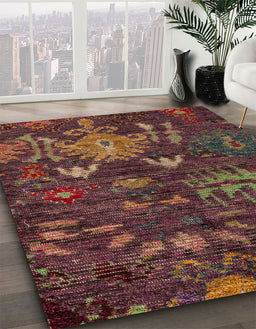 Machine Washable Abstract Vermilion Red Rug in a Family Room, wshabs4995