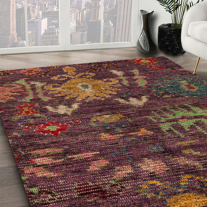 Machine Washable Abstract Vermilion Red Rug in a Family Room, wshabs4995