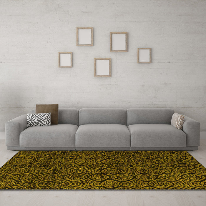 Machine Washable Abstract Yellow Modern Rug in a Living Room, wshabs4996yw