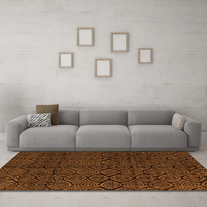 Machine Washable Abstract Orange Modern Area Rugs in a Living Room, wshabs4996org