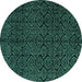 Round Machine Washable Abstract Turquoise Modern Area Rugs, wshabs4996turq