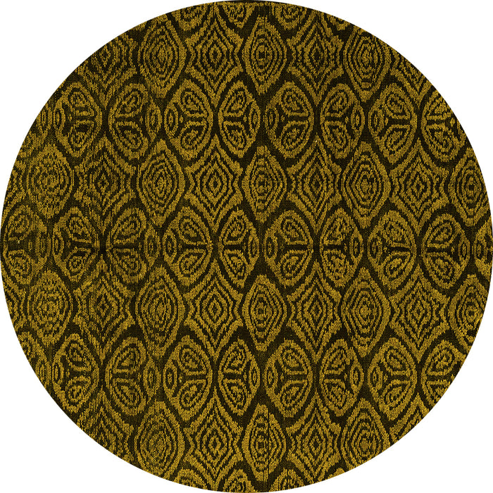 Round Machine Washable Abstract Yellow Modern Rug, wshabs4996yw
