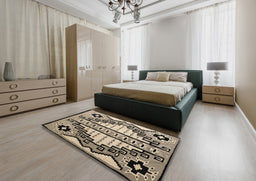 Abstract Dark Brown Modern Rug in a Bedroom, abs4997