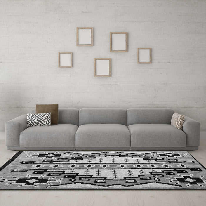 Machine Washable Abstract Gray Modern Rug in a Living Room,, wshabs4997gry