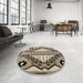 Round Abstract Dark Brown Modern Rug in a Office, abs4997