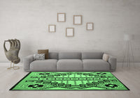 Machine Washable Abstract Emerald Green Modern Rug, wshabs4997emgrn