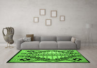 Machine Washable Abstract Green Modern Rug, wshabs4997grn