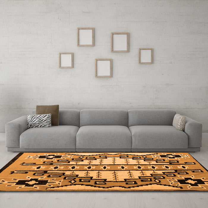 Machine Washable Abstract Orange Modern Area Rugs in a Living Room, wshabs4997org
