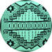 Round Machine Washable Abstract Turquoise Modern Area Rugs, wshabs4997turq